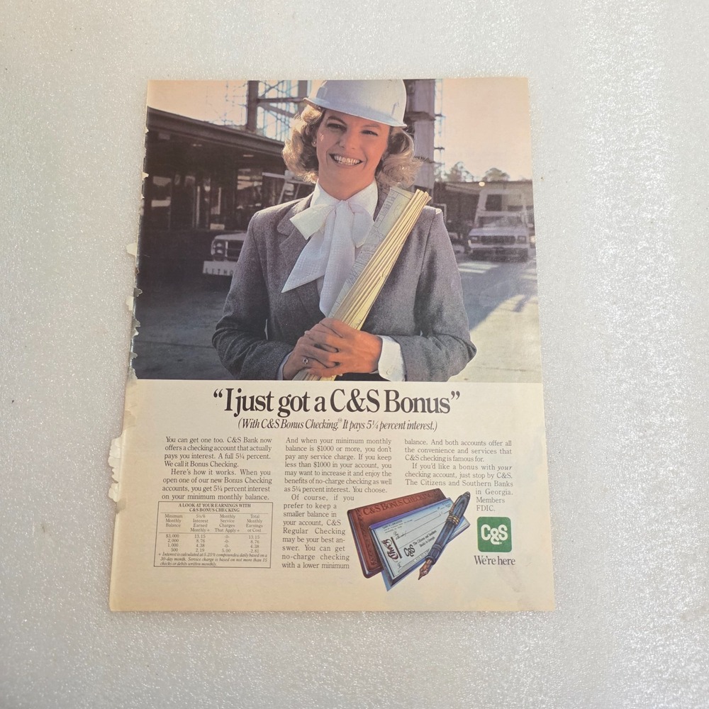 Vintage Print Ad C&S Bank I just got a C&S Bonus color 8x10.5 1979